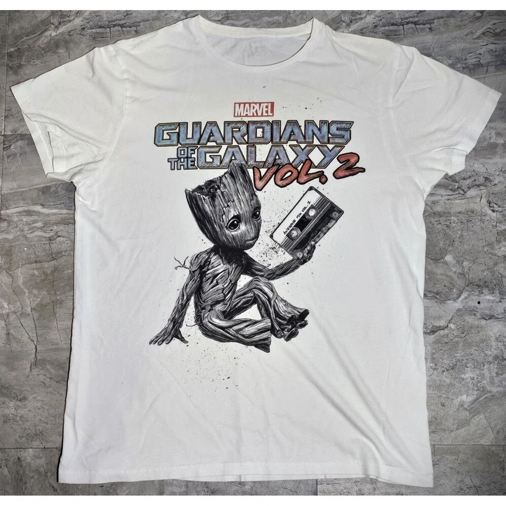 Mens Marvel T-Shirt Baby Groot Guardians of Galaxy vol. 2 Short Sleeve White - Picture 1 of 9